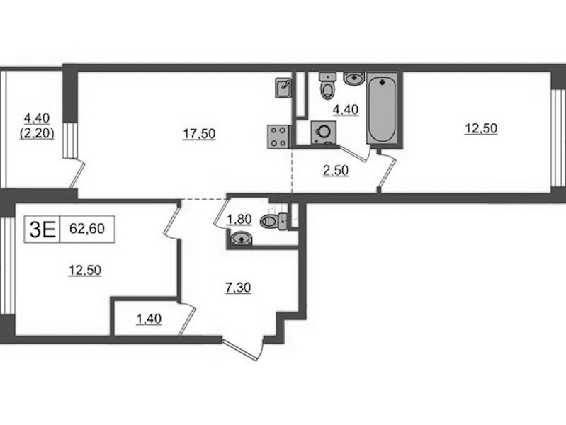 2-комнатная квартира 62.6 м², 7/7 эт., ЖК «А101 Всеволожск»